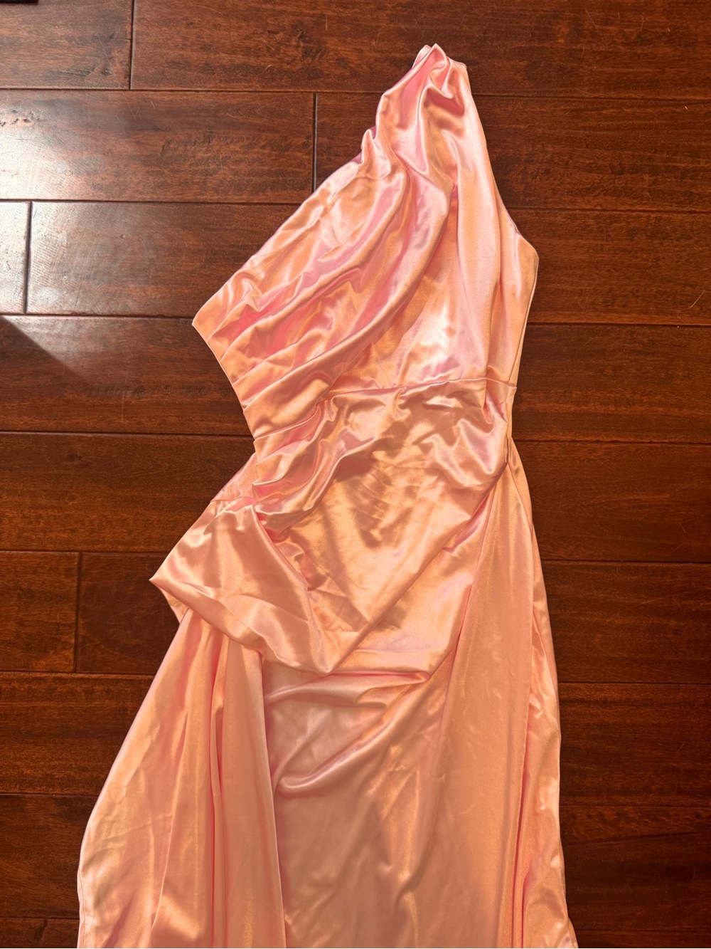 Elegant One-Shoulder Pink Satin Evening Dress